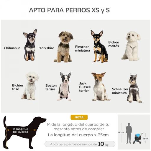 Carrito para Perros Pequeños 3 en 1 con Vagón Desmontable Cesta de Almacenaje Correas de Seguridad y Cojín Azul [2]