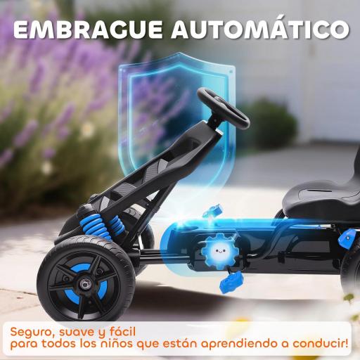 Kart Pedales para Niños de +3 Años con Embrague Automático Freno Ruedas Antideslizantes de EVA y Marco Metálico Azul [3]