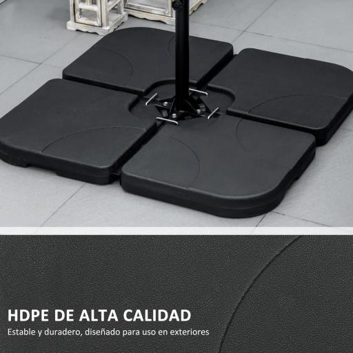 Conjunto de 4 Pesos Rellenables para Base de Sombrilla Cruzada con 15 Litros de Agua o 19,5 kg de Arena Negro [7]