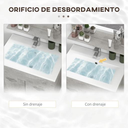 Conjunto de Muebles de Baño de Pared 3 Piezas Incluye Espejo Armario con Lavabo Cerámico y Columna Auxiliar de Baño Gris [5]