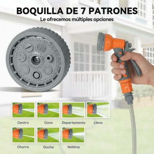Manguera Retráctil de Pared con Carrete de 10+1 m con Retorno Enrollado Automático y Boquilla de 7 Funciones Gira 180° [2]