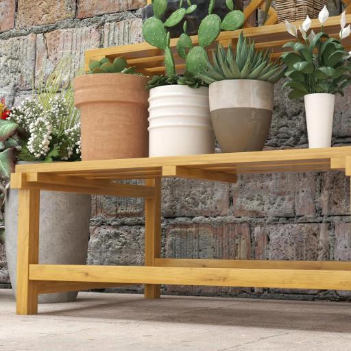 Soporte para Plantas de 2 Niveles con Celosía Enrejado con 2 Estantes de Madera para Jardín Terraza 75x50x166 cm Natural [6]