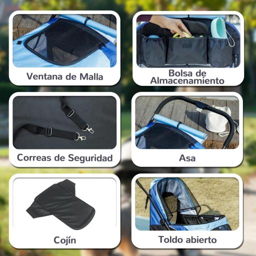 Cochecito Plegable para Mascotas con Ventanas de Malla Cojín Acolchado para Perros de hasta 30 kg 124x67x100 cm Azul [1]