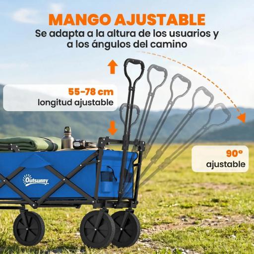 Carro Plegable con Toldo Desmontable Longitud y Ángulo del Mango Ajustables y Bolsa de Transporte Carga 100 kg Azul [7]