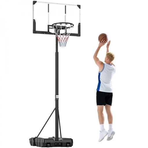 Canasta de Baloncesto para Exterior Ajustable de 230-305 cm con Tablero Irrompible Base Rellenable y Ruedas Negro [8]