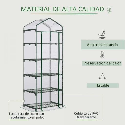 Invernadero de Exterior con Estantes de 5 Niveles Puerta con Cremallera y Marco de Acero 69x49x193 cm Transparente [4]