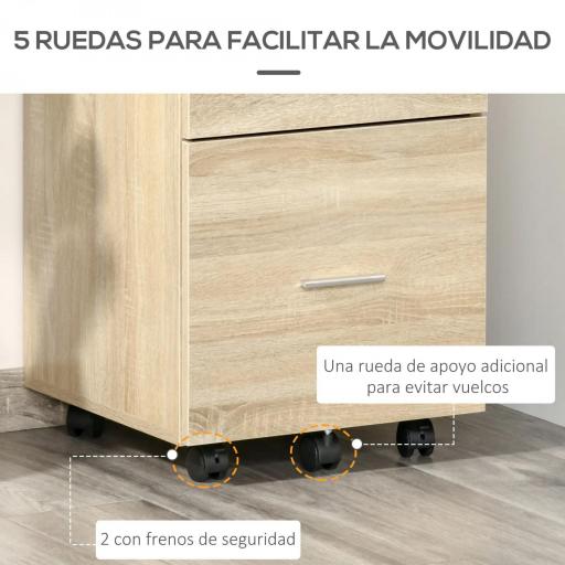 Cajonera de Escritorio con 2 Cajones Ruedas Archivador Móvil para Archivos A4 o Cartas 39,5x39x58,5 cm Roble [5]