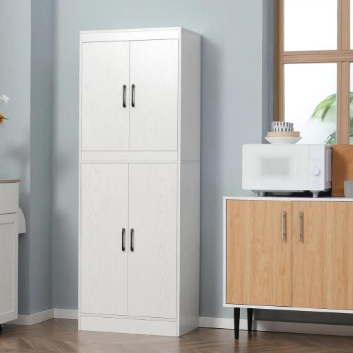 Alacena de Cocina Mueble Auxiliar con 4 Puertas y 5 Estantes Abiertos 60x36x168 cm Blanco