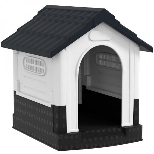 Caseta para Perros Mini para Exterior de Plástico con 3 Ventanas Base Elevada Techo Inclinado 64,5x57x66 cm Gris Oscuro [8]
