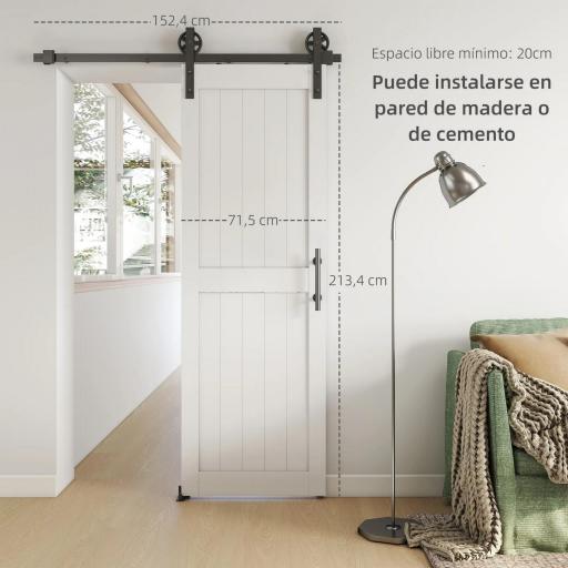 Puerta Corredera de Granero con Herrajes Manija Rodillo y Guía de Suelo Mejorados para Baño Salón 71,5x213,4 cm Blanco [2]
