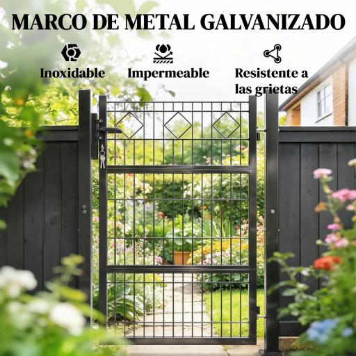 Puerta de Jardín 100 x 131 cm Puerta de Valla de Metal Galvanizado con Cerradura Llaves Manilla y 2 Postes Gris Oscuro [4]