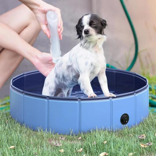 Piscina Plegable para Perros Gatos Ø80x20 cm Bañera Portátil para Mascotas PVC Antideslizante Múltiples Usos Color Azul