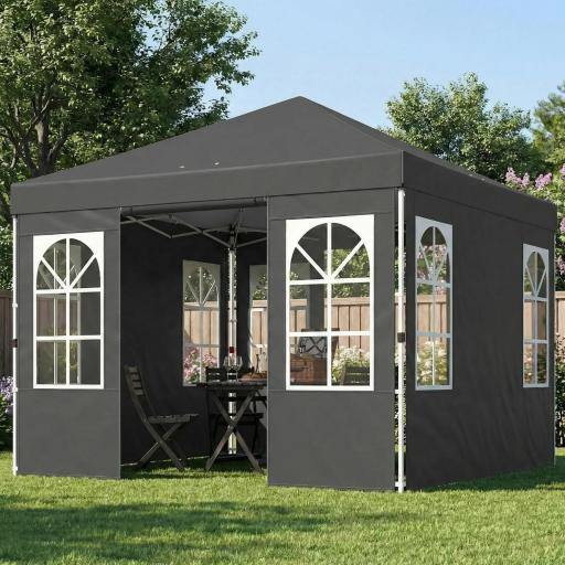 Carpa Plegable 3x3 m Pop-up con UPF50+ 4 Laterales Desmontables Altura Ajustable y Bolsa de Transporte Gris Oscuro