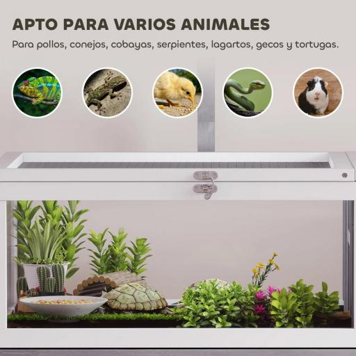 Casa para Tortugas de Madera con Techo de Malla Bandeja Extraíble y Soporte para Lámpara 104x53x82 cm Gris y Blanco [2]