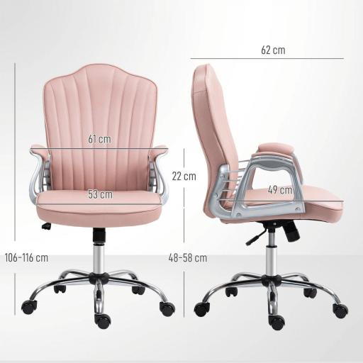 Silla de Escritorio Giratoria con Altura Ajustable Reposabrazos Respaldo Curvado Función de Basculante Rosa [1]