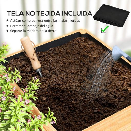 Jardinera de Madera con 3 Zonas de Cultivo y Forro Ideal para Verduras Hierbas y Flores 140x60x40cm Natural [2]