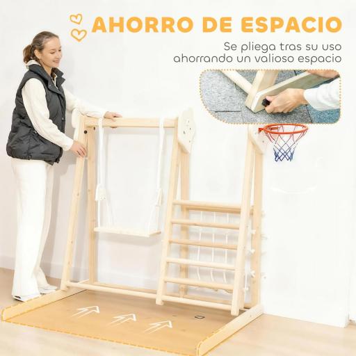 Tobogán Infantil 5 en 1 Estructura de Escalada con Tobogán Columpio Aro de Baloncesto Tabla Red de Escalada Natural [5]