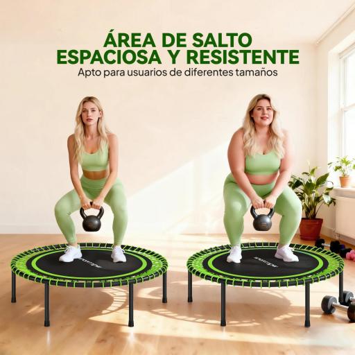 Cama Elástica Fitness Ø114 cm con Marco de Acero Reforzado para Entrenamiento Piernas Cuerpo Verde y Negro [3]