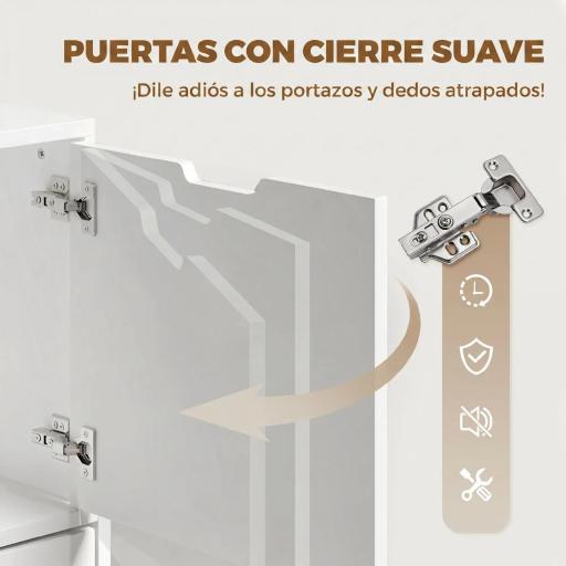 Cajonera de Oficina con 5 Cajones Ruedas y Armario con Cierre Suave Soporte para Impresora Blanco [2]