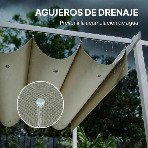 Pérgola de Jardín 4x3 m con Techo Retráctil Protección UPF30+ Drenaje Cenador de Jardín para Patio Exterior Beige [3]