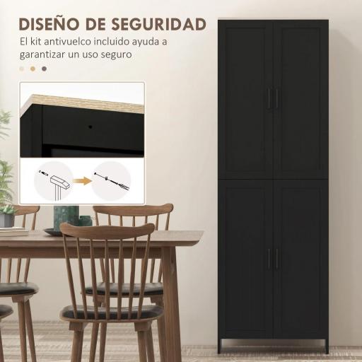 Alacena de Cocina Armario de Almacenaje Multifuncional con 4 Puertas y Estantes Ajustables 60x30x170,5 cm Negro [5]