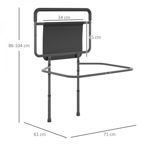 Barandilla de Cama Adulto Asidero para la Cama con Altura Ajustable Bolsillo de Almacenamiento 71x61x86-104 cm Gris [1]