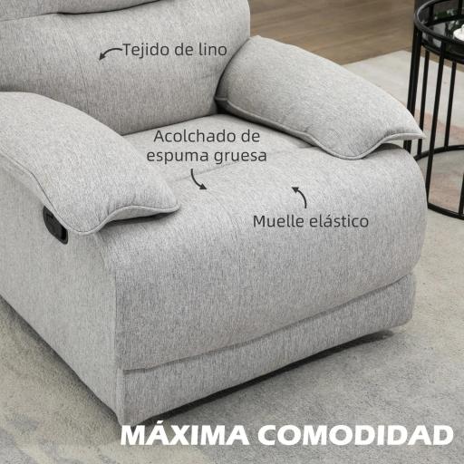 Sofá Reclinable Manual Sillón Relax Tapizado en Tela Reposapiés Carga 160 kg para Personas 150-190 cm 89x98x101 cm Gris [5]