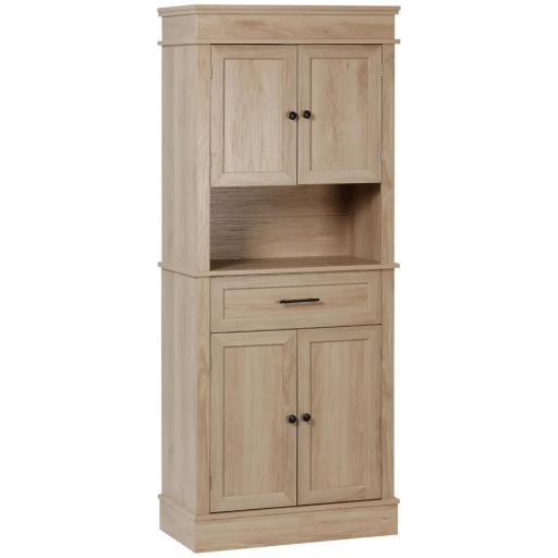 Alacena de Cocina con 4 Puertas 1 Cajón y Estante Abierto Mueble Auxiliar para Microondas 74x39,5x183 cm Roble [9]