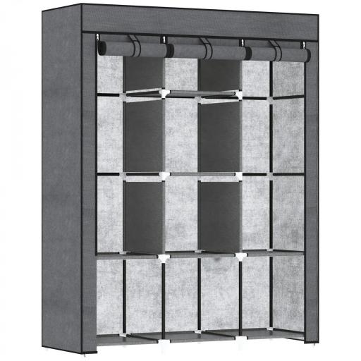 Armario de Tela Plegable Ropero Portátil con 8 Estantes y 2 Barras de Colgar para Dormitorio 125x43x162,5 cm Gris [9]