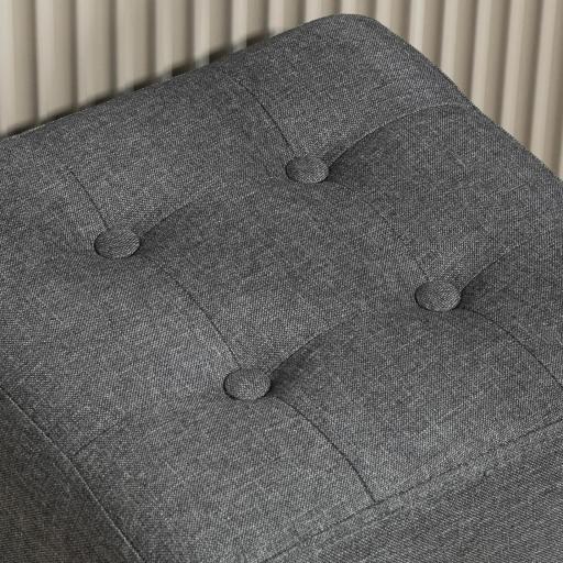 Reposapiés de Salón Taburete Bajo Tapizado en Lino con Bolsillo Lateral y Tapa con Botones Acolchados Gris [5]