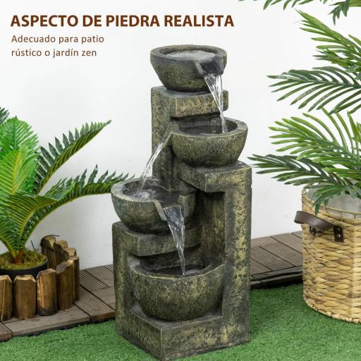 Fuente de Agua en Cascada de 4 Niveles 5W con Bomba de Agua y Salida de Agua Ajustable 25x24x60 cm Multicolor [2]