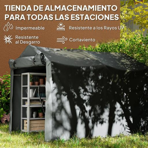 Carpa de Jardín Exterior para Herramientas Bicicletas 2,2x1,57x1,65 m con Puerta con Cremallera Impermeable Gris Oscuro [2]