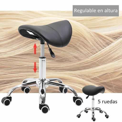 Taburete con Ruedas Taburete Giratoria con Altura Ajustable Taburete Cosmetica Dentista Peluqueria 52x53x49-61 cm Negro [9]