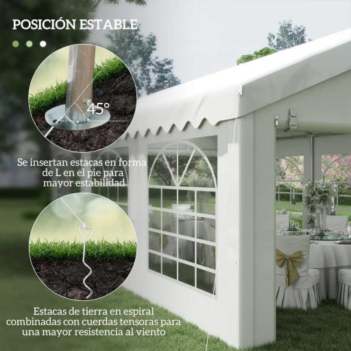 Carpa para Fiesta Cochera Gazebo 6x4m Pergola Cenador Pabellón 4 Paneles Laterales Ventanas Anti-UV para Eventos Bodas Acero PE Blanco [7]
