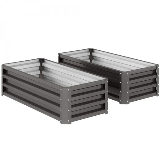 Juego de 2 Jardineras Exterior Grandes de Acero Galvanizado Huertos Urbanos para Terraza Jardín 110x50x30 cm Gris [7]