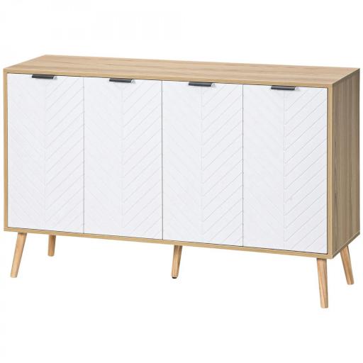 Mueble Buffet Auxiliar con Estantes Ajustables 2 Armarios y Antivuelco Carga 50 kg 120x35x77,4 cm Blanco y Natural [8]