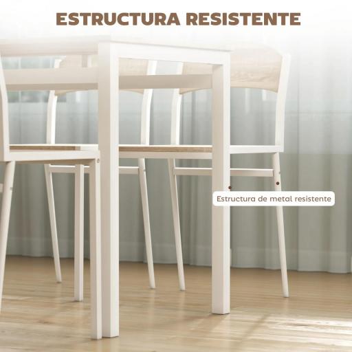 Juego de Mesa y 4 Sillas de Comedor Estilo Moderno Marco Metálico para Espacios Pequeños Blanco [5]