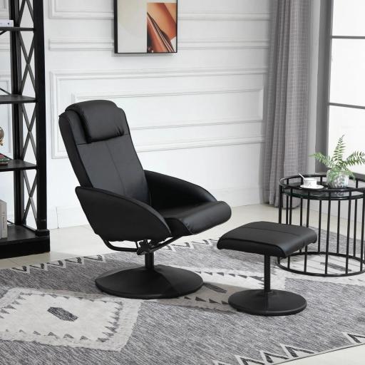 Sillón Reclinable con Reposapiés con Tapizado en PU y Estructura de Acero Carga 120 kg Negro [8]
