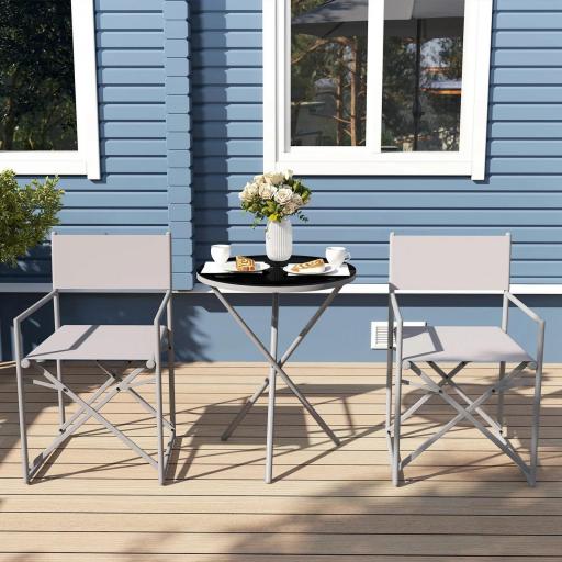 Conjunto de Jardín 3 Piezas con Mesa Redonda de Vidrio Templado y 2 Sillas Plegables con Asientos de Malla Transpirable [5]