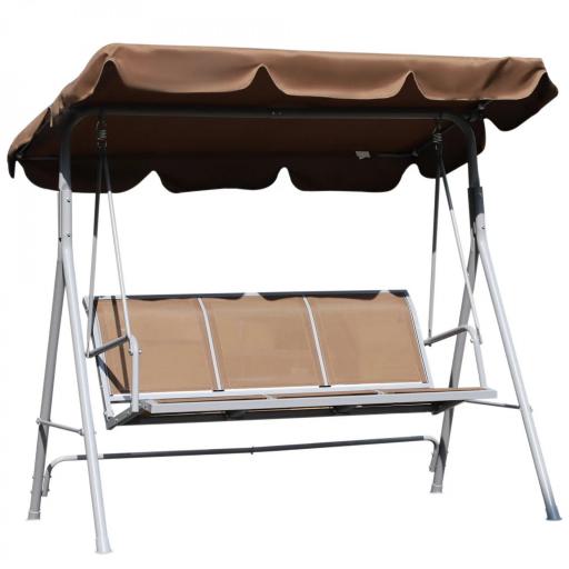 Columpio Jardín Exterior Balancín Jardín Exterior de 3 Plazas con Toldo Ajustable Respaldo Transpirable y Marco de Metal para Terraza Balcón Carga 240 kg 171x108x150 cm Marrón [9]