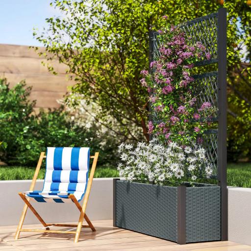 Jardinera con Enrejado de Ratán Jardinera Exterior Grande para Plantas Trepadoras Maceta con Forro Gris Oscuro [3]