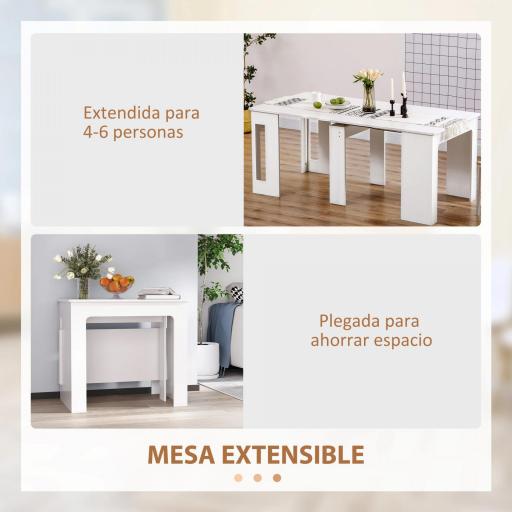 Mesa de Comedor Extensible para 4-6 Personas Mesa Auxiliar Multifuncional para Estudio Cocina 180x85x75 cm Blanco [2]