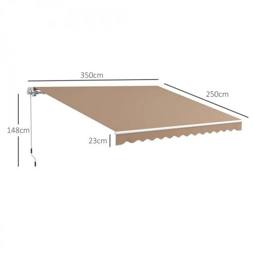 Toldo para Balcón 350x250 cm con Manivela de Metal Impermeable y Anti-UV para Jardín Terraza Ventanas Marrón [1]