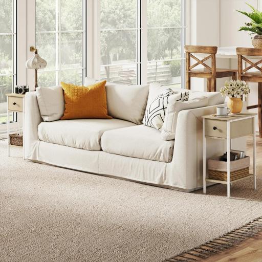 Mesa Auxiliar Estrecha con Cajón Estante Abierto y Estructura Metálica para Salón Dormitorio 25x39,8x58,2 cm Natural [6]