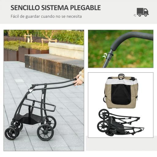 Cochecito para Perros Plegable con Vagón Desmontable 4 Puertas con Cremallera 2 Correas de Seguridad y Cojín Caqui [1]