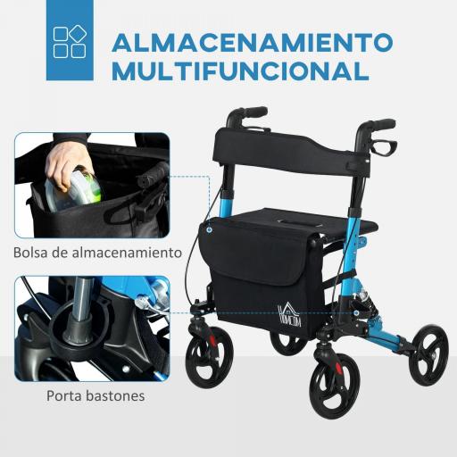 Andador para Ancianos Plegable de Aluminio con Asiento 4 Ruedas Altura Ajustable Frenos de Maneta Azul y Negro [2]