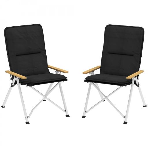 Sillas de Camping Plegables de Aluminio con Respaldo Alto Ajustable Reposabrazos de Madera 59x67x96 cm Negro [9]