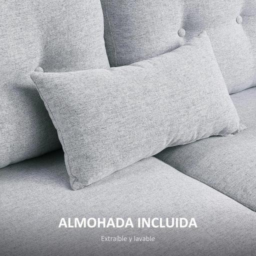 Sofá de 2 Plazas con Cojines y Asiento Acolchado Funda de Almohada Lavable 140x78x83 cm Gris Claro [5]