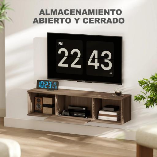Armario de Pared Mueble de TV Colgante con 2 Compartimentos Abiertos y Puerta Abatible 120x30x29,5 cm Marrón [2]