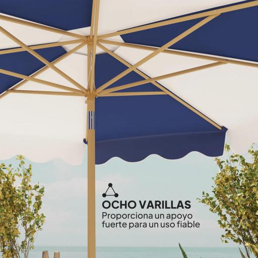 Sombrilla Grande con Protección UV 50+ y Toldo Ajustable para Jardín Patio y Terraza Ø2,67x2,38 m Rayas Azul y Blanco [3]